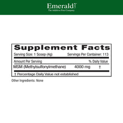 Emerald Labs MSM scoops highlight easy daily serving for wellness routines.