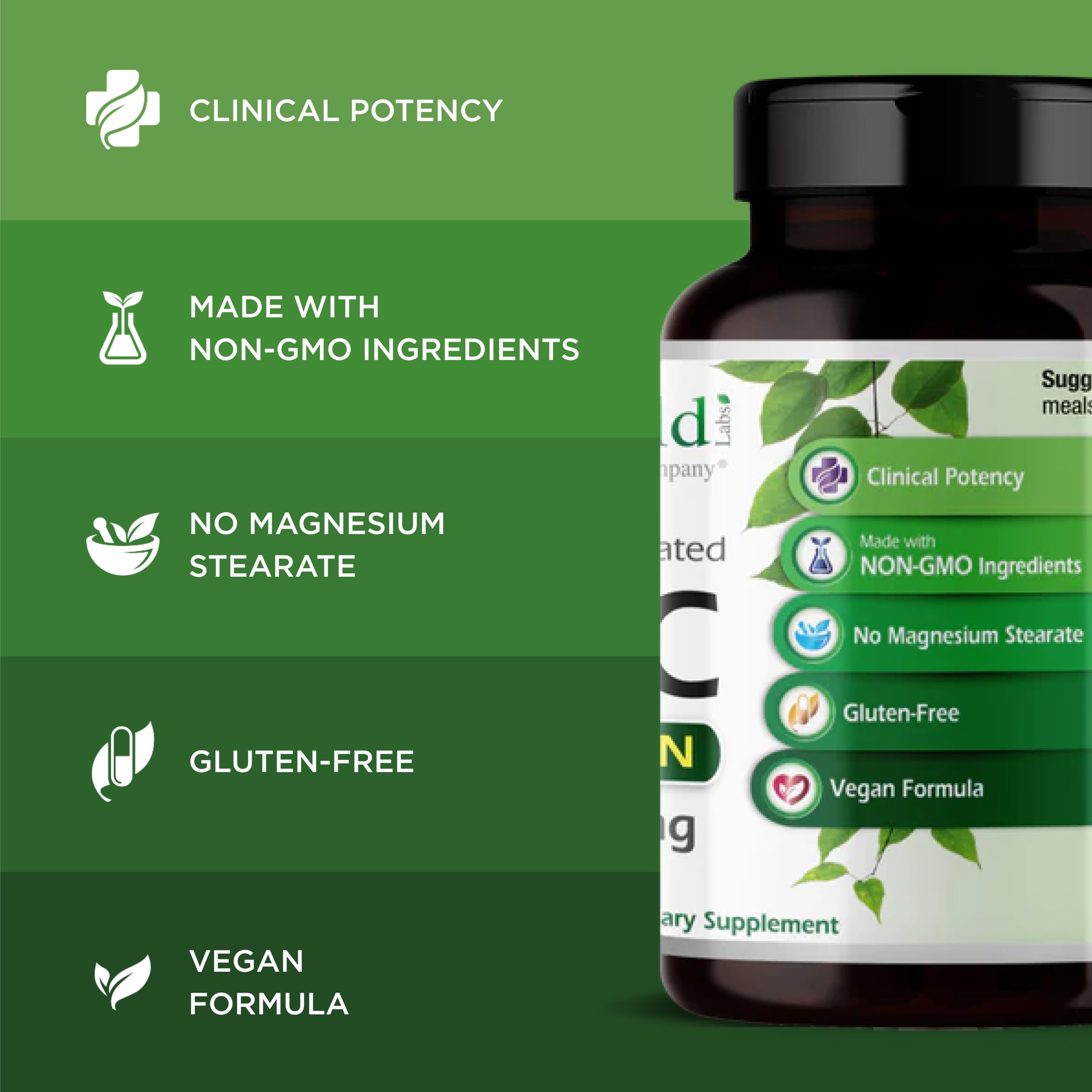 Emerald Labs NAC 600mg ingredients panel emphasizes high-quality nutrient forms.