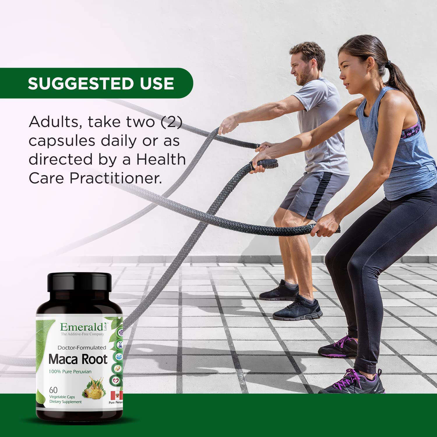 Emerald Labs organic maca powder reveals premium ingredient quality and care.