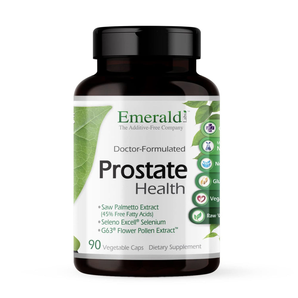 Emerald Labs Prostate Health bottle front with vegan capsules for urinary support