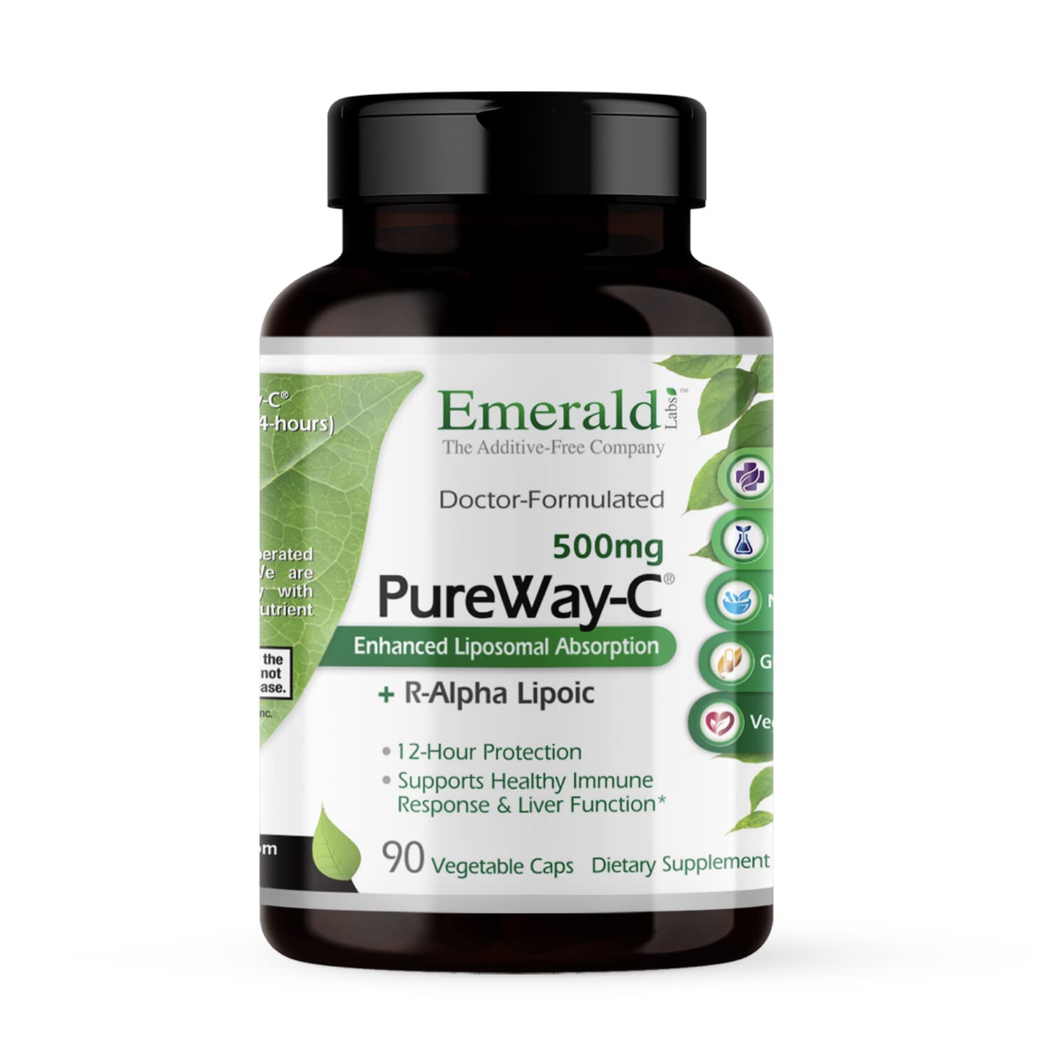Emerald Labs PureWay-C bottle front displaying fast-absorbing vitamin C formula