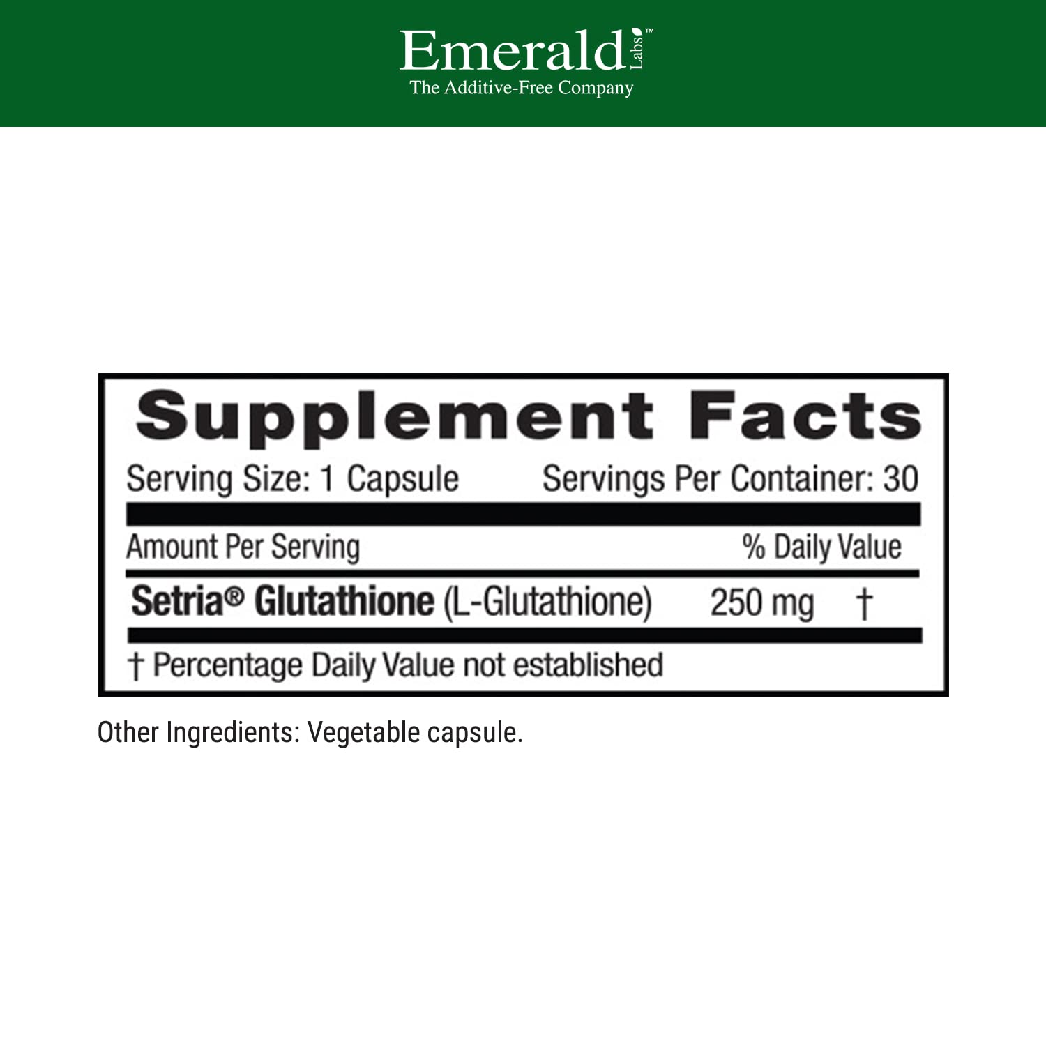 Emerald Labs Setria L-Glutathione cap close-up highlighting veggie capsules for easy swallowing
