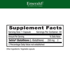 Emerald Labs Setria L-Glutathione cap close-up highlighting veggie capsules for easy swallowing