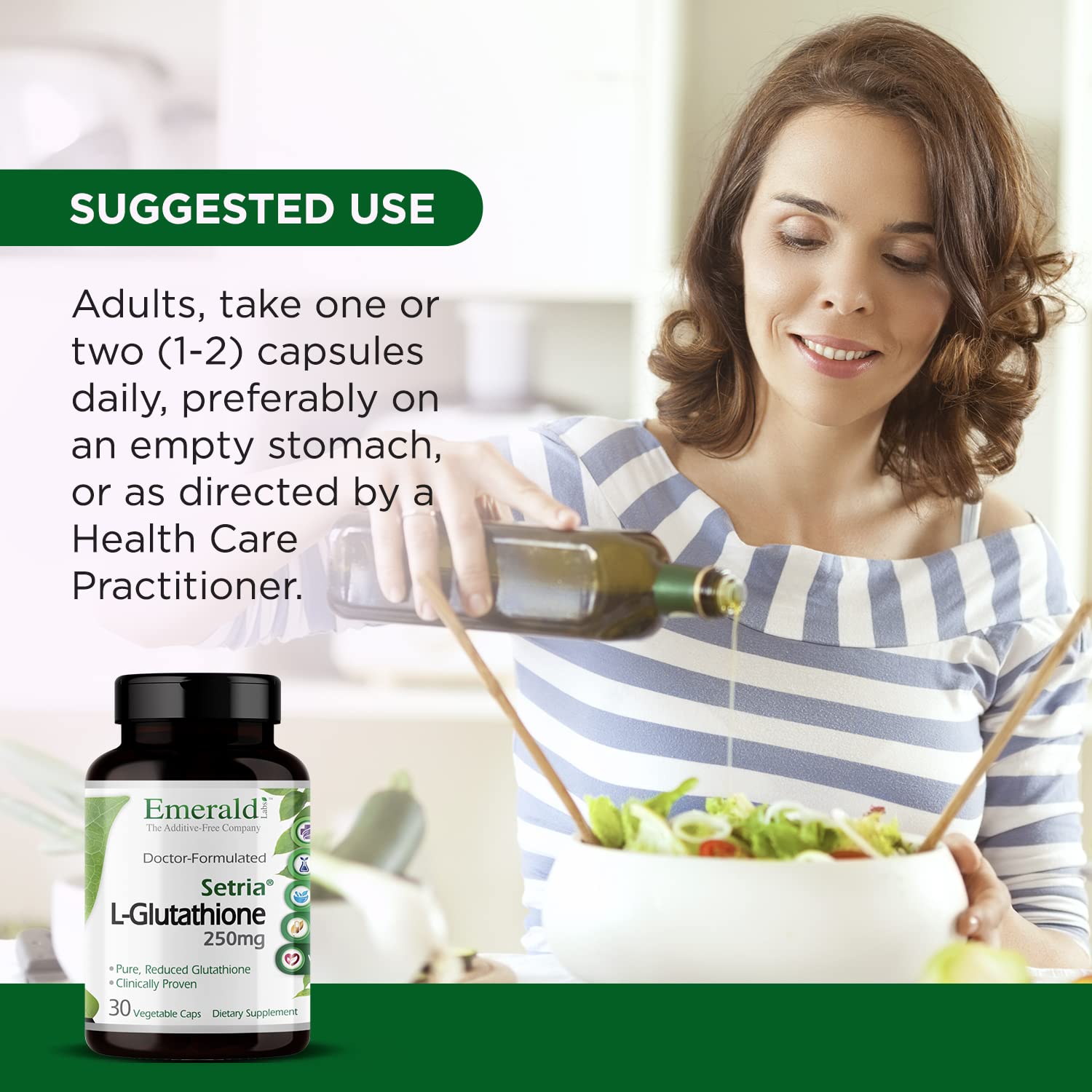Emerald Labs Setria L-Glutathione ingredient panel illustrating high-quality forms