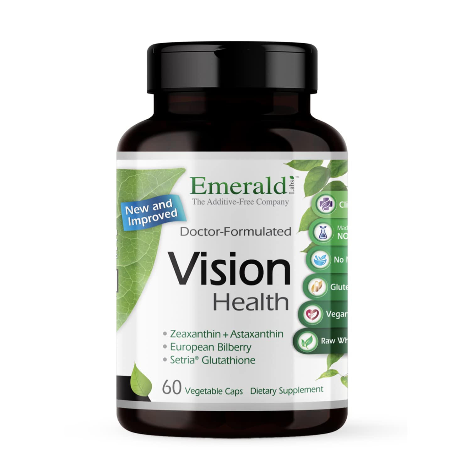Emerald Labs Vision Health bottle front showing vegan capsules for daily eye support