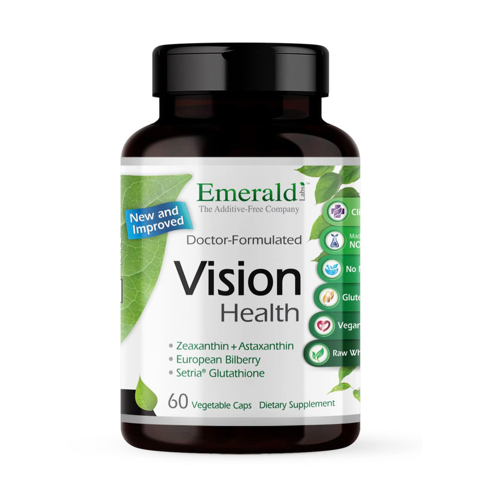 Emerald Labs Vision Health bottle front showing vegan capsules for daily eye support