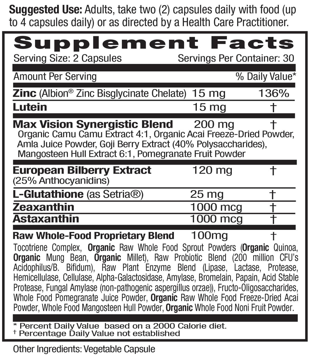 Emerald Labs Vision Health ingredients panel highlighting lutein and zinc