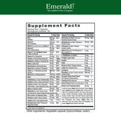 EMERALD LABS capsules close-up highlighting vegetarian formula for mature women's needs.