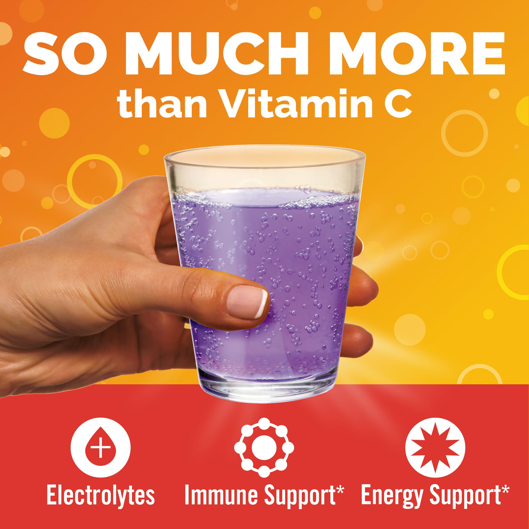 Closeup of Emergen-C Elderberry packets ready for quick daily wellness on the go