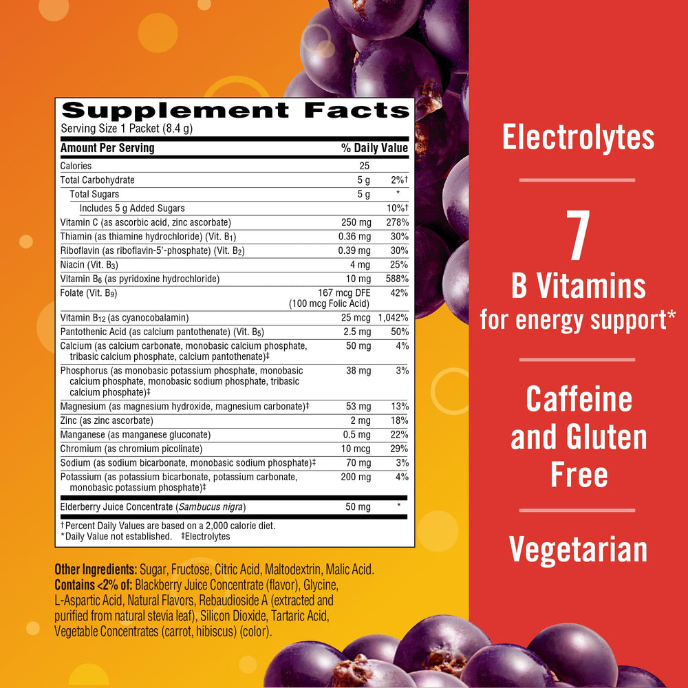 Label highlighting high potency Vitamin C in Emergen-C Elderberry