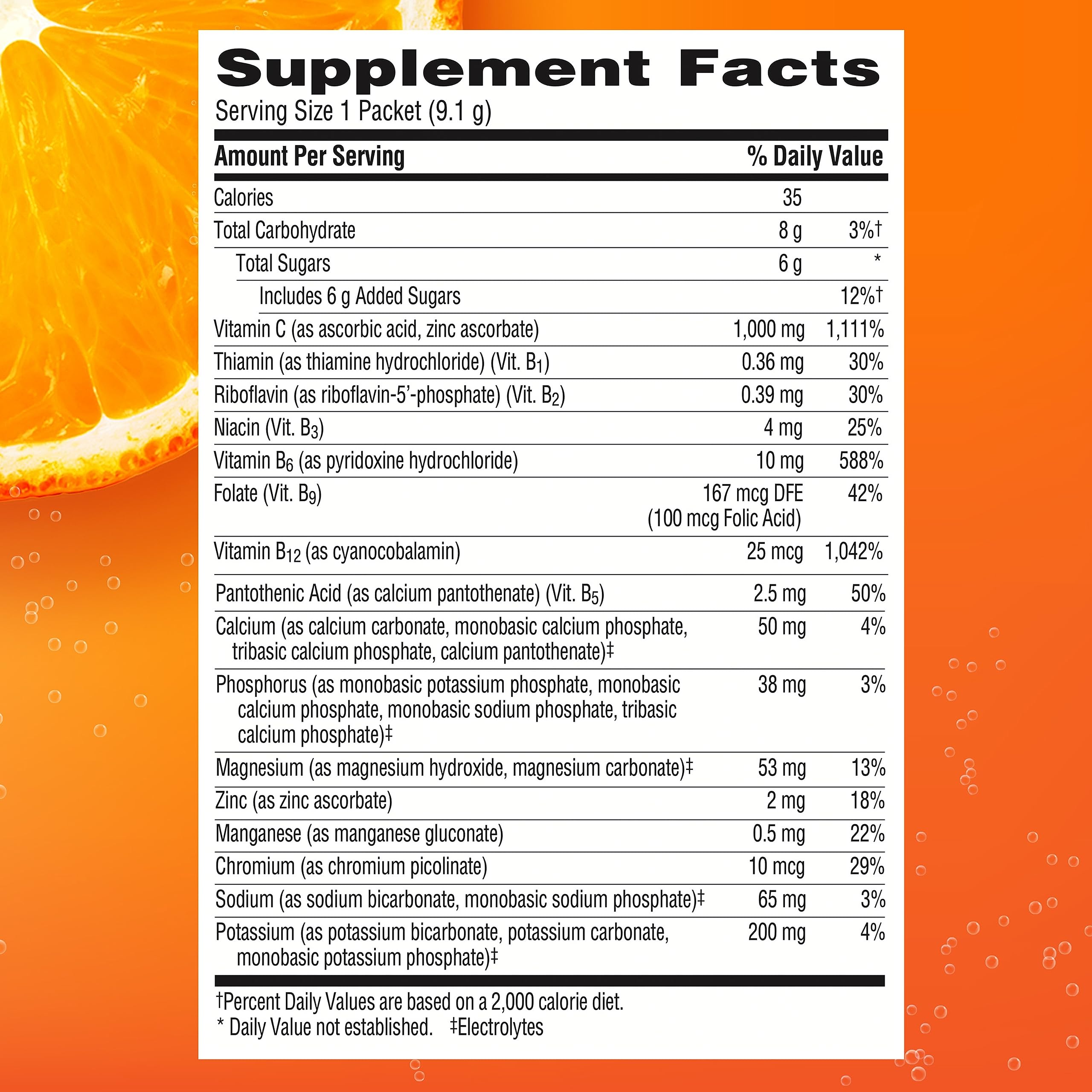 Emergen-C gluten-free and vegetarian label on packaging
