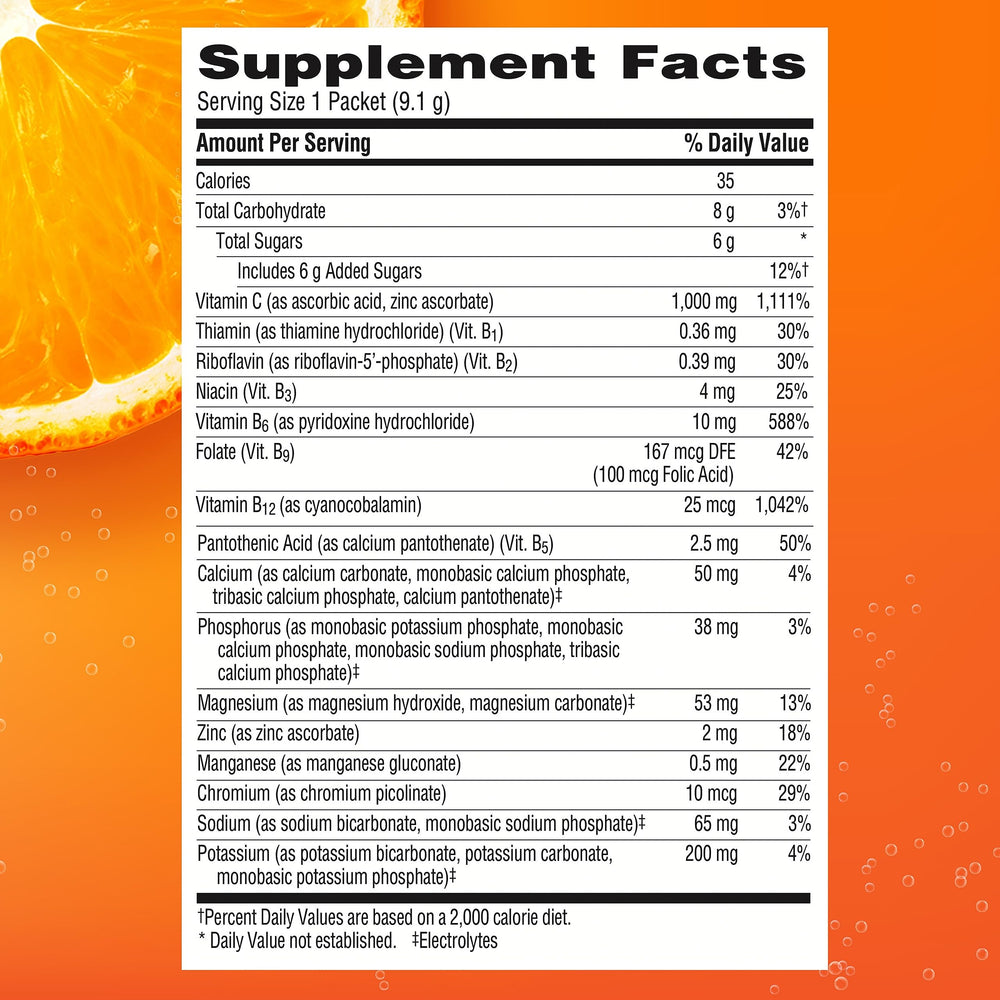 Emergen-C gluten-free and vegetarian label on packaging