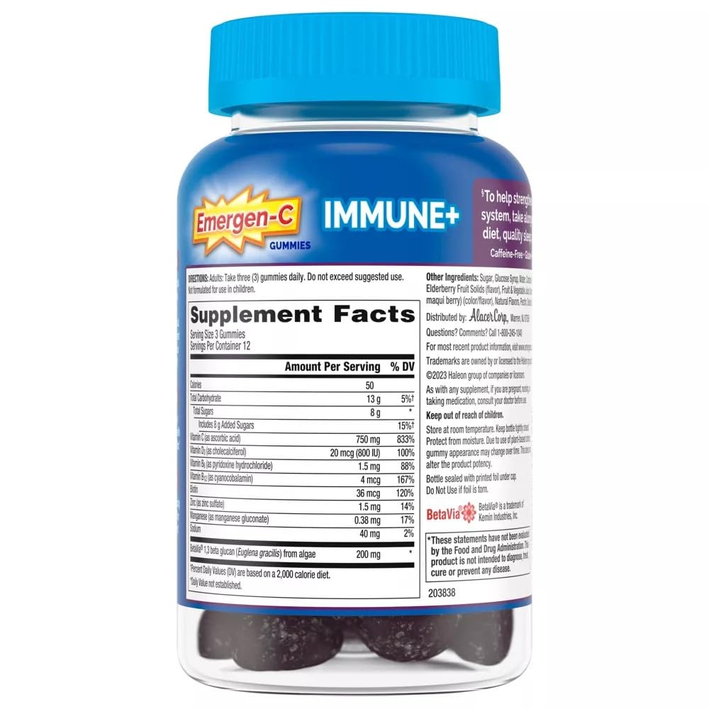 Emergen-C Immune+ Gummies juicy elderberry texture highlights flavorful wellness on the go