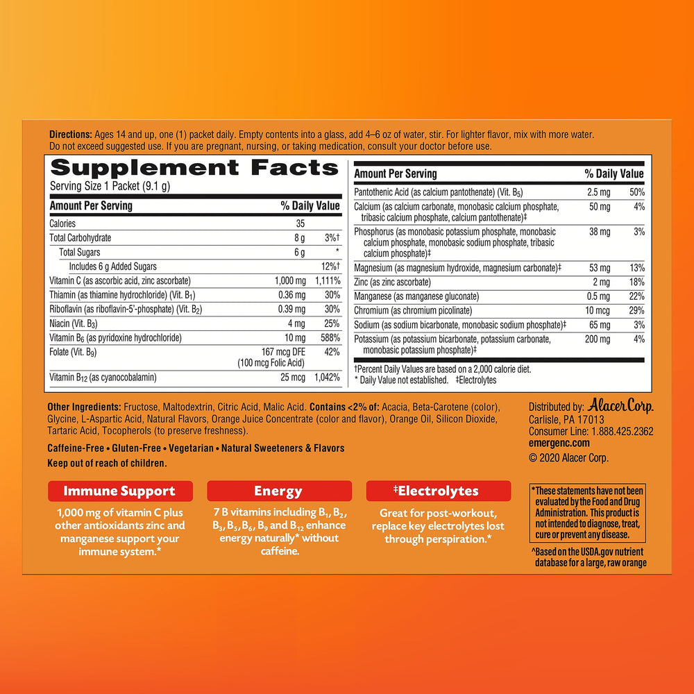 Emergen-C natural orange flavor packets ready to enjoy