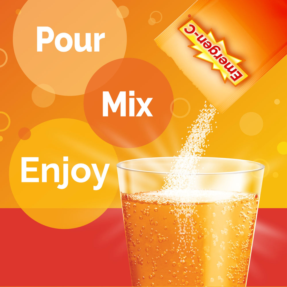 Emergen-C ready-to-drink glass with fizzy orange after exercise