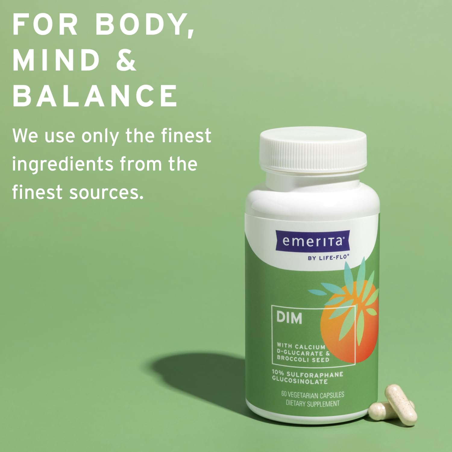 Emerita DIM-Glucarate blend shown as a 2-in-1 formulation.