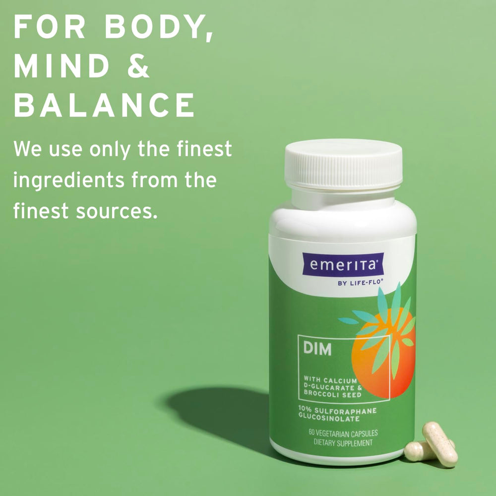 Emerita DIM-Glucarate blend shown as a 2-in-1 formulation.
