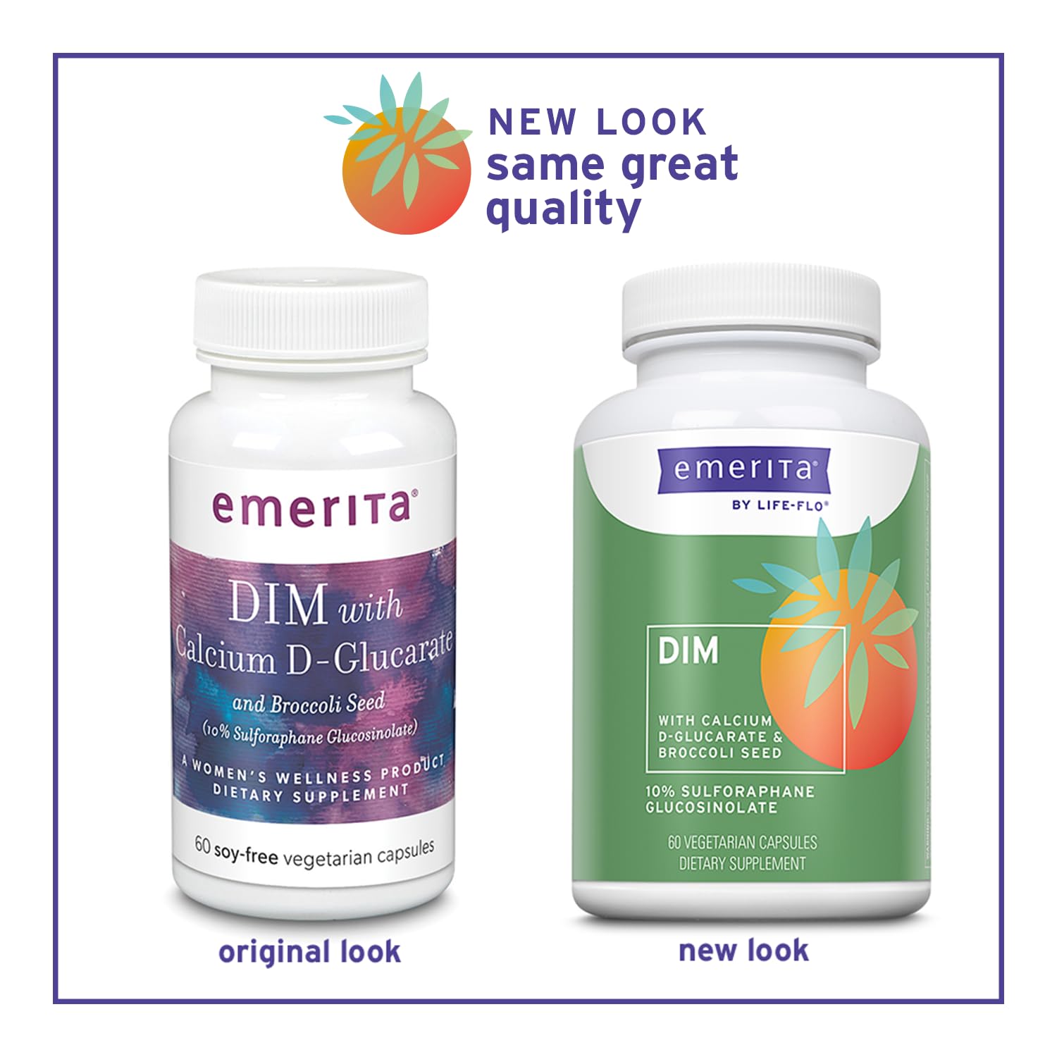 Emerita DIM Calcium D-Glucarate capsules on shelf for a convenient daily routine.