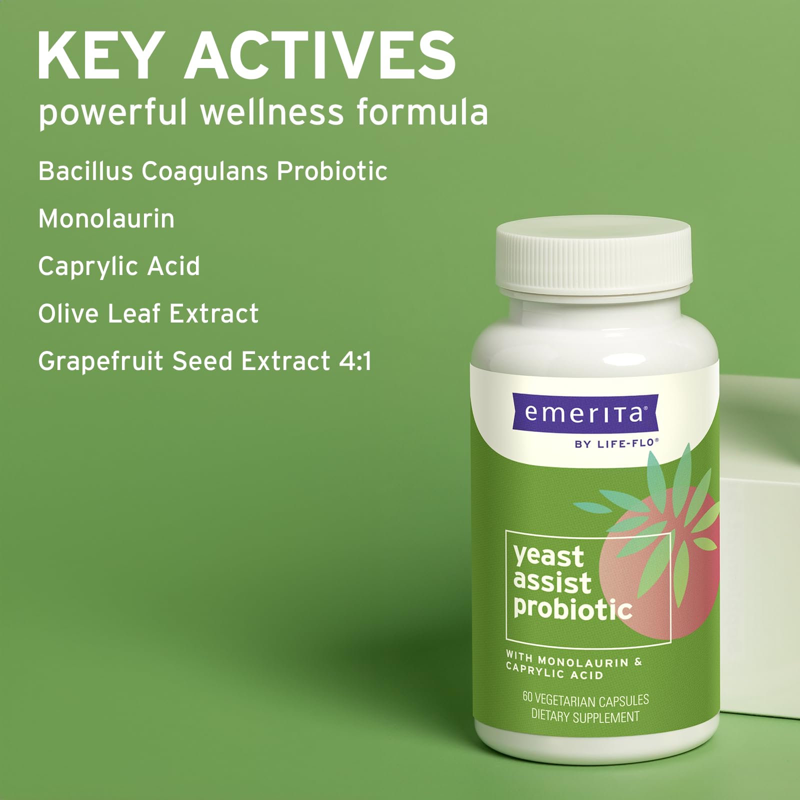 Product displayed on kitchen shelf for convenient everyday use with Emerita Yeast Assist.