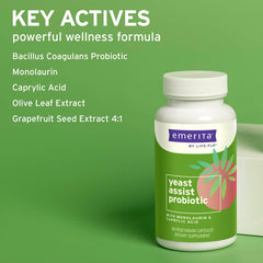 Product displayed on kitchen shelf for convenient everyday use with Emerita Yeast Assist.