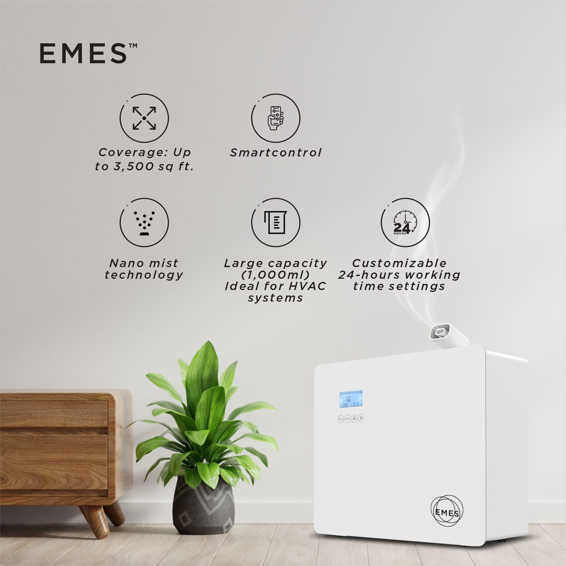 EMES nano‑mist technology visualization illustrating even diffusion of aroma