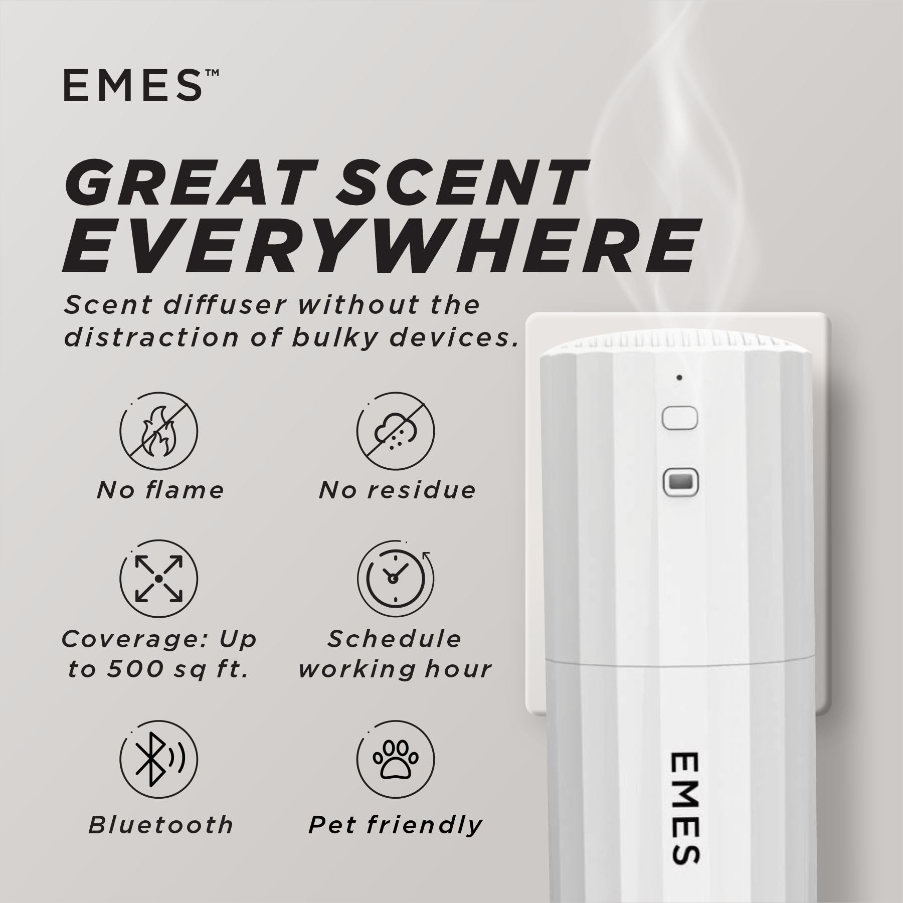 EMES Waterless Diffuser Bluetooth panel demonstrates quick aroma control
