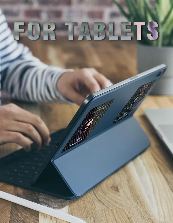 EMF Protection protection stickers on a tablet for secure reuse