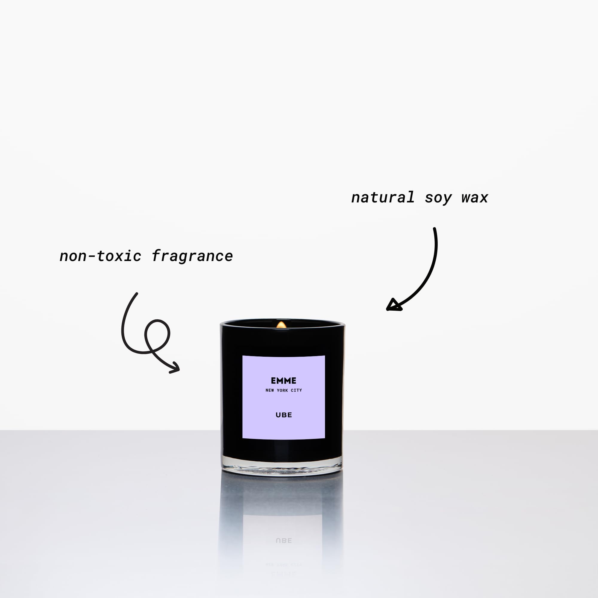 EMME NYC soy-wax candle provides long-lasting fragrance with non-toxic ingredients.