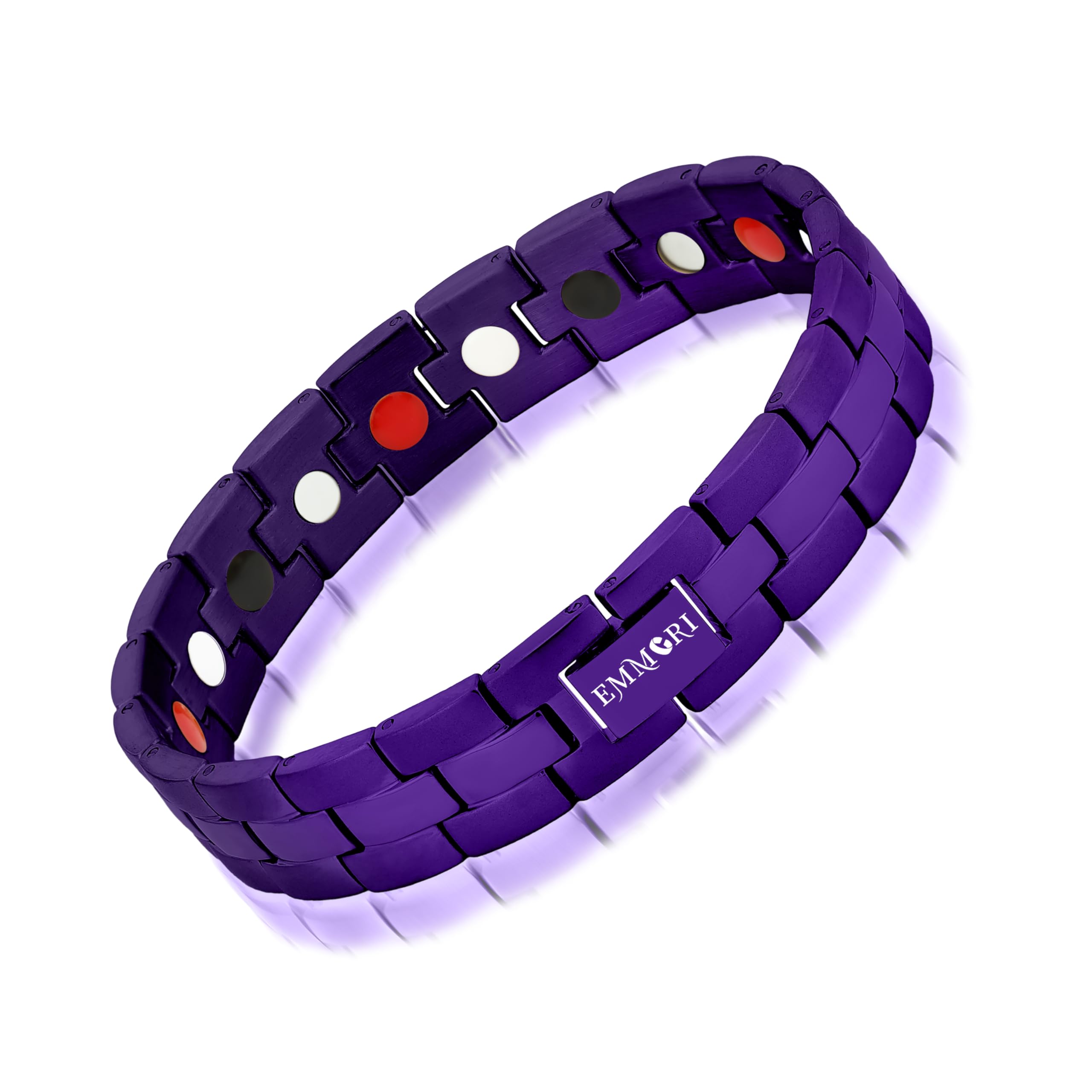 Emmori magnetic bracelet on wrist with unisex purple style.