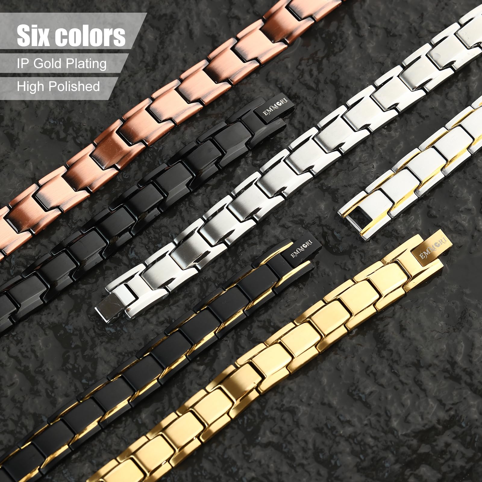 EMMORI copper magnetic bracelet texture details emphasize refined style.