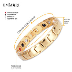 Emmori magnetic bracelet gold side view, adjustable length for comfortable all-day wear.