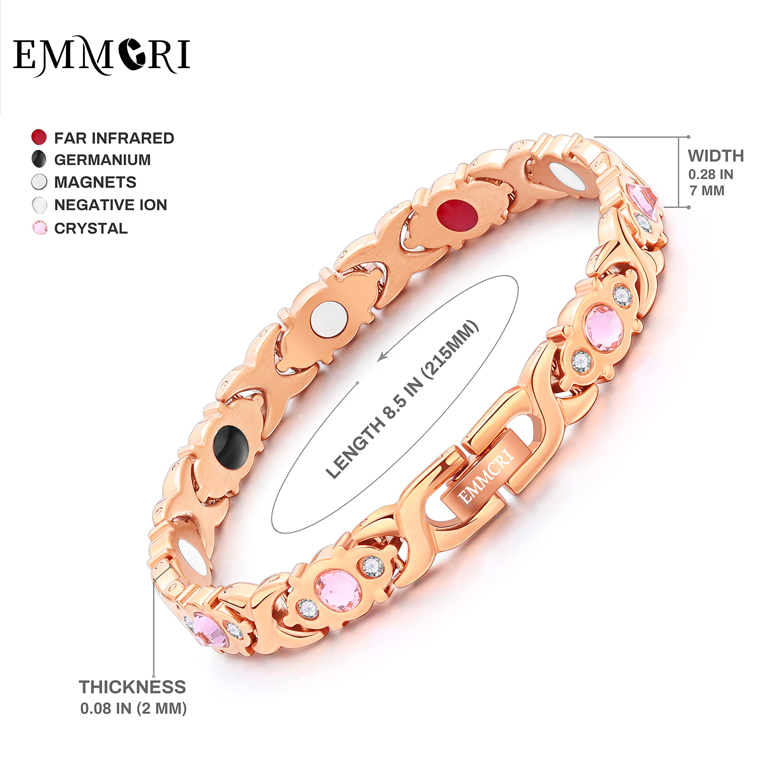 Emmori magnetic bracelet on wrist showing adjustable fit for comfort