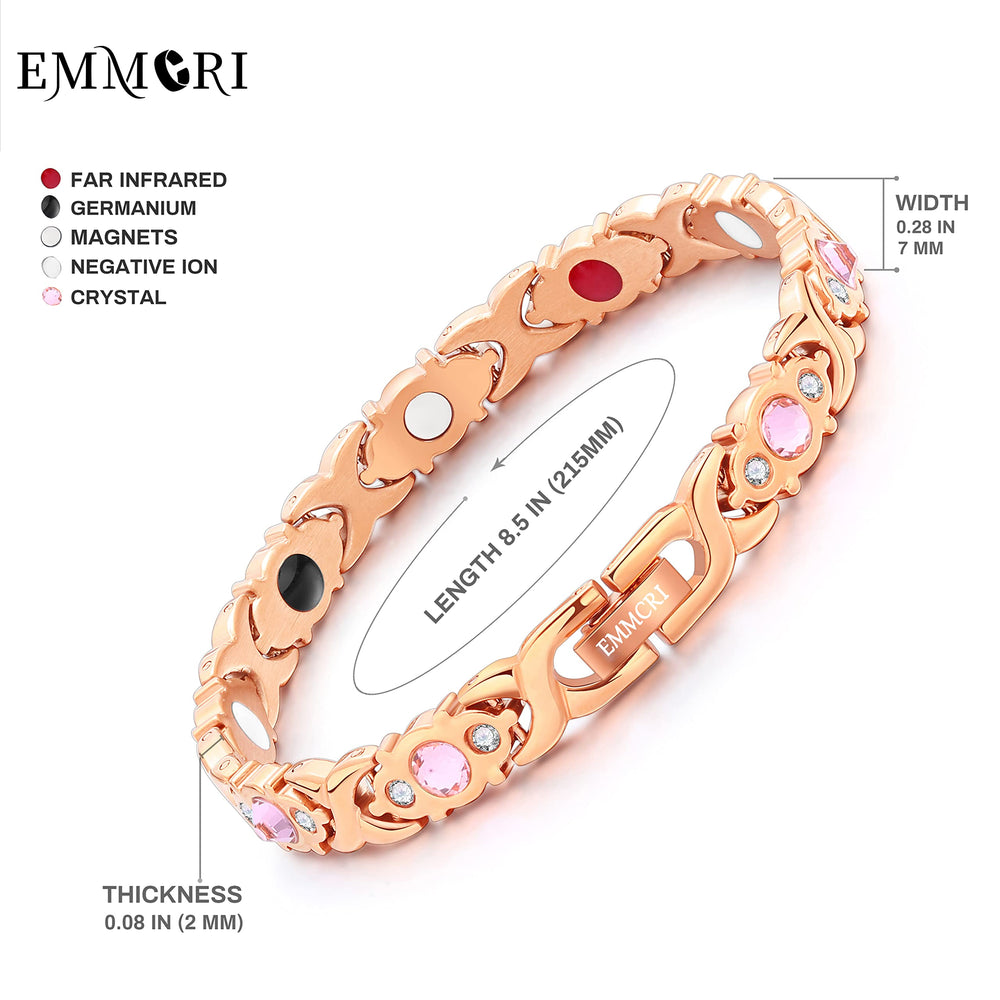 Emmori magnetic bracelet on wrist showing adjustable fit for comfort