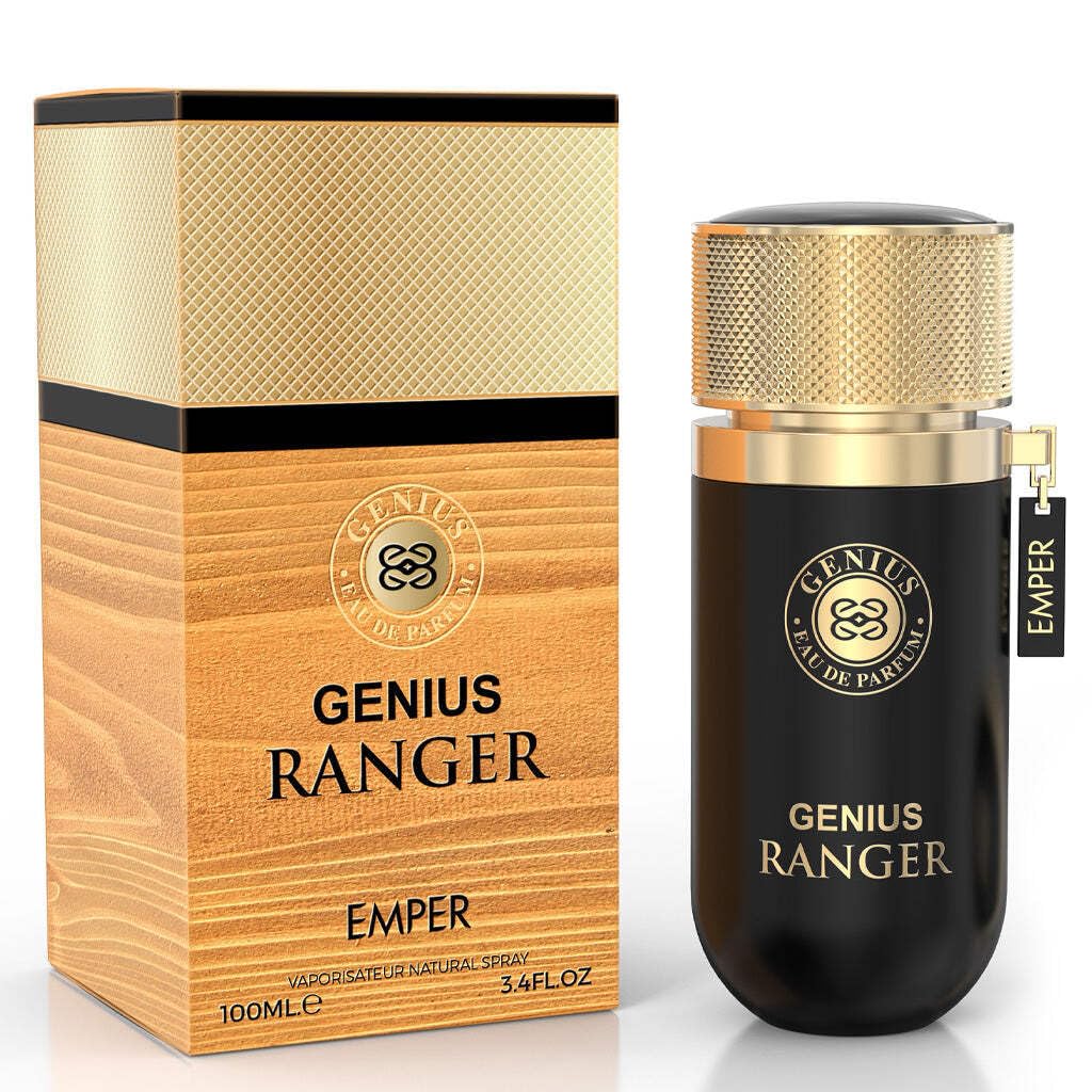 Emper Genius Ranger packaging display highlighting a bold masculine scent.