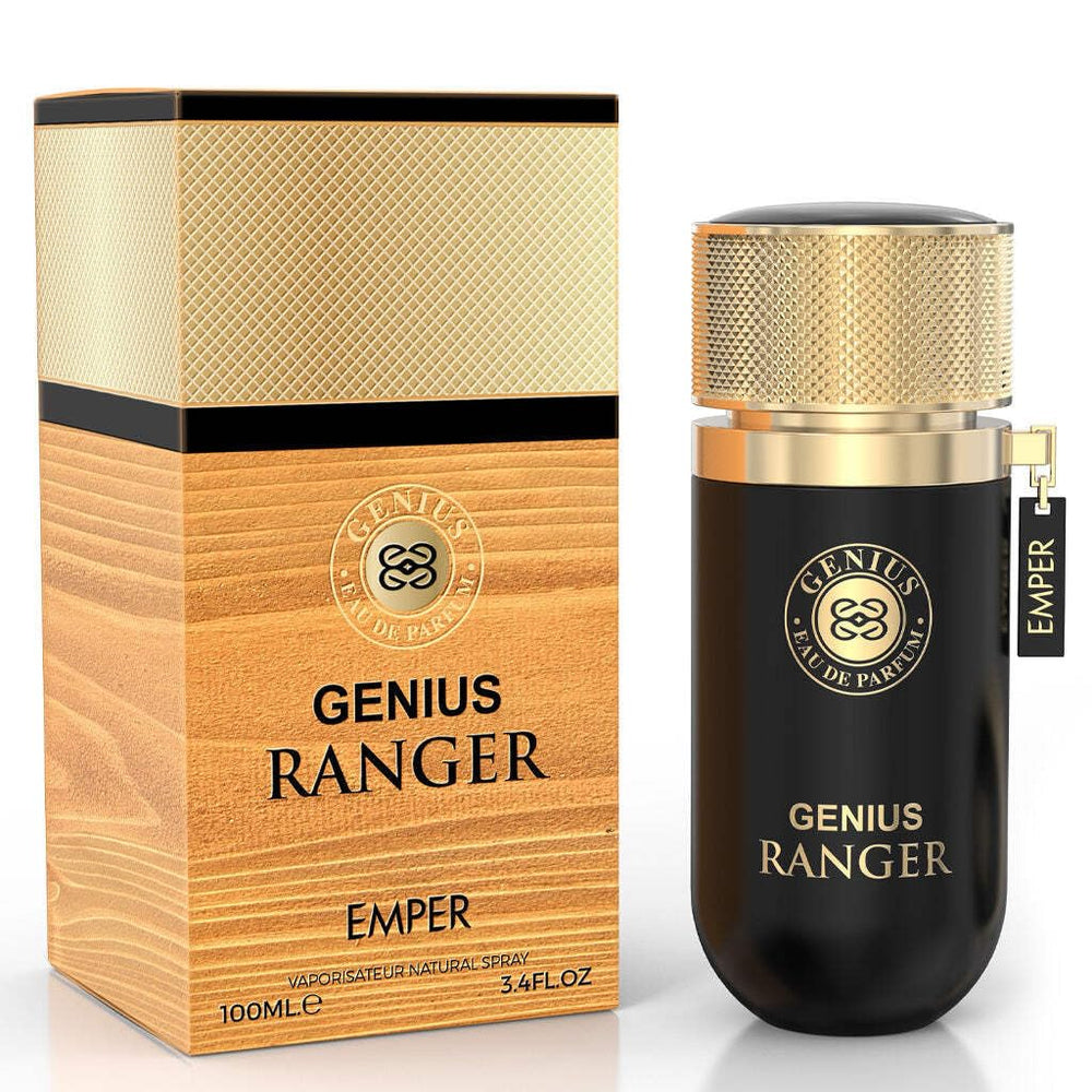 Emper Genius Ranger packaging display highlighting a bold masculine scent.
