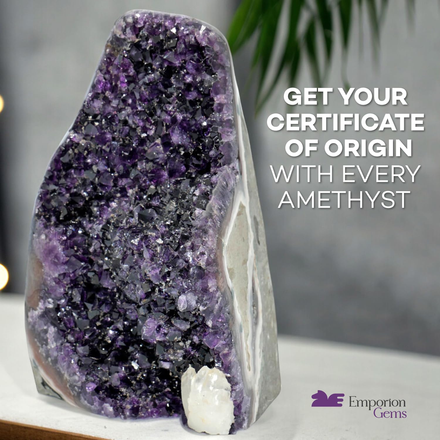 EMPORION gift-ready amethyst packaging and labeling.