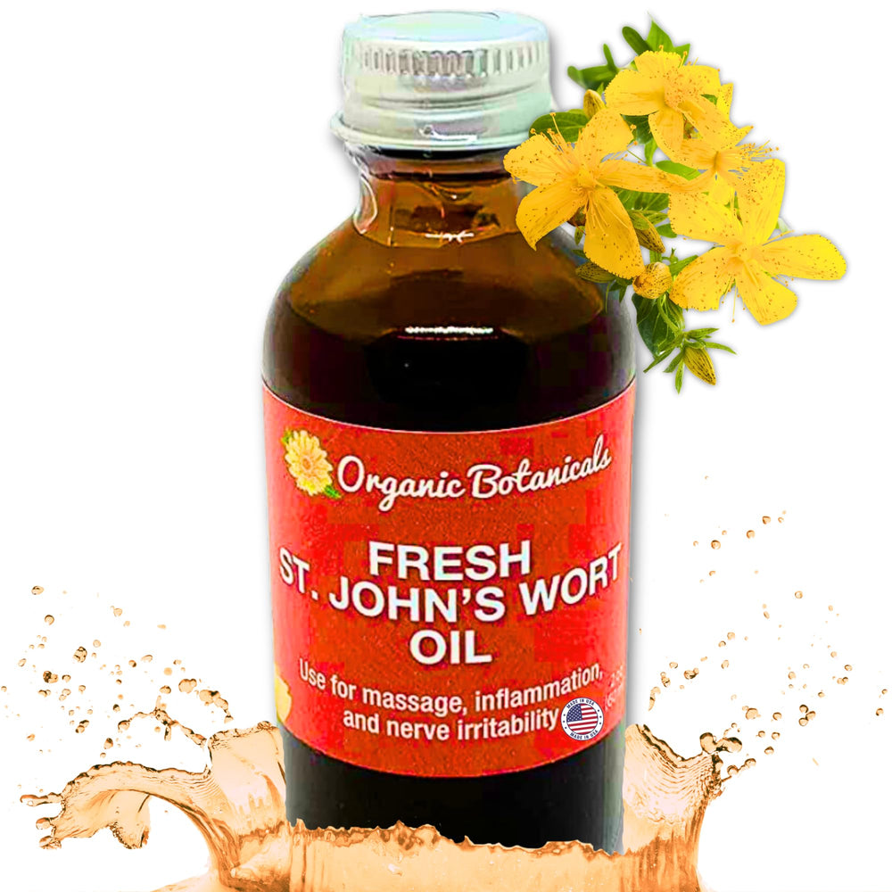Em's Herbals Fresh St. John's Wort Oil bottle for gentle topical skin care and minor wound support.
