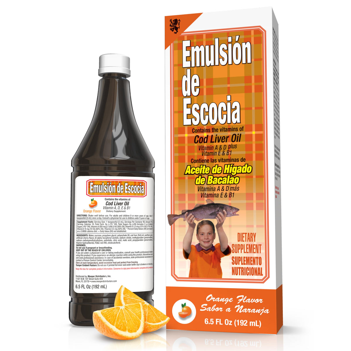 Emulsion de Escocia cod liver oil orange bottle promotes immune support and bone health