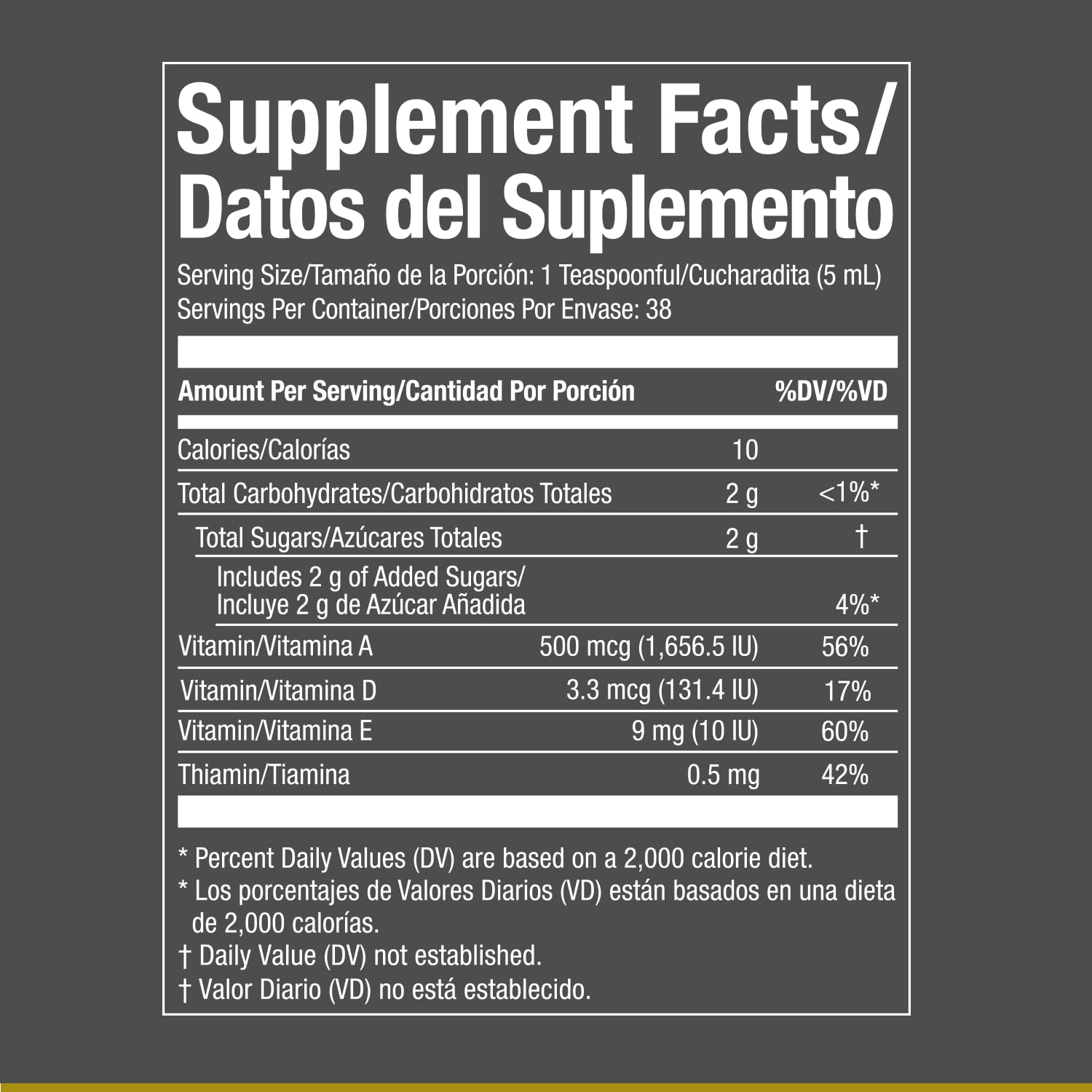 Emulsion de Escocia Vitamin label on bottle communicates A, D and E nutrients.