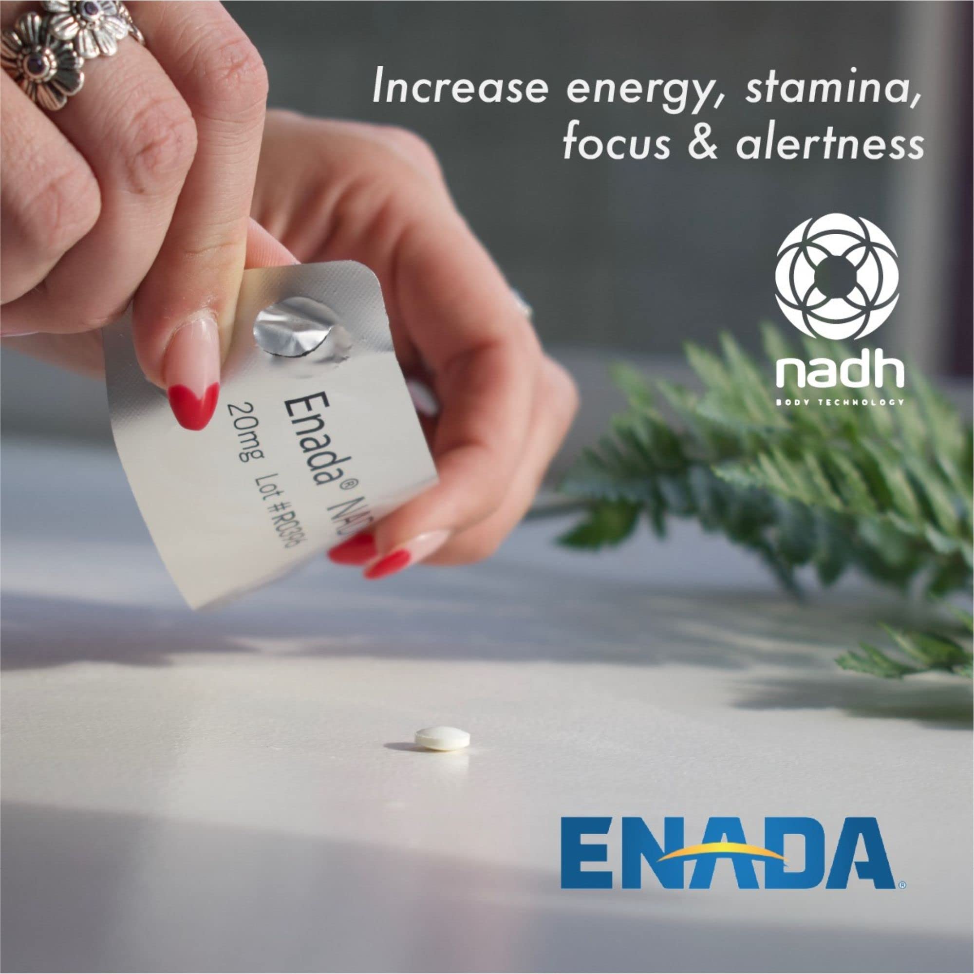 ENADA NADH bottle with athlete scene suggests enhanced stamina