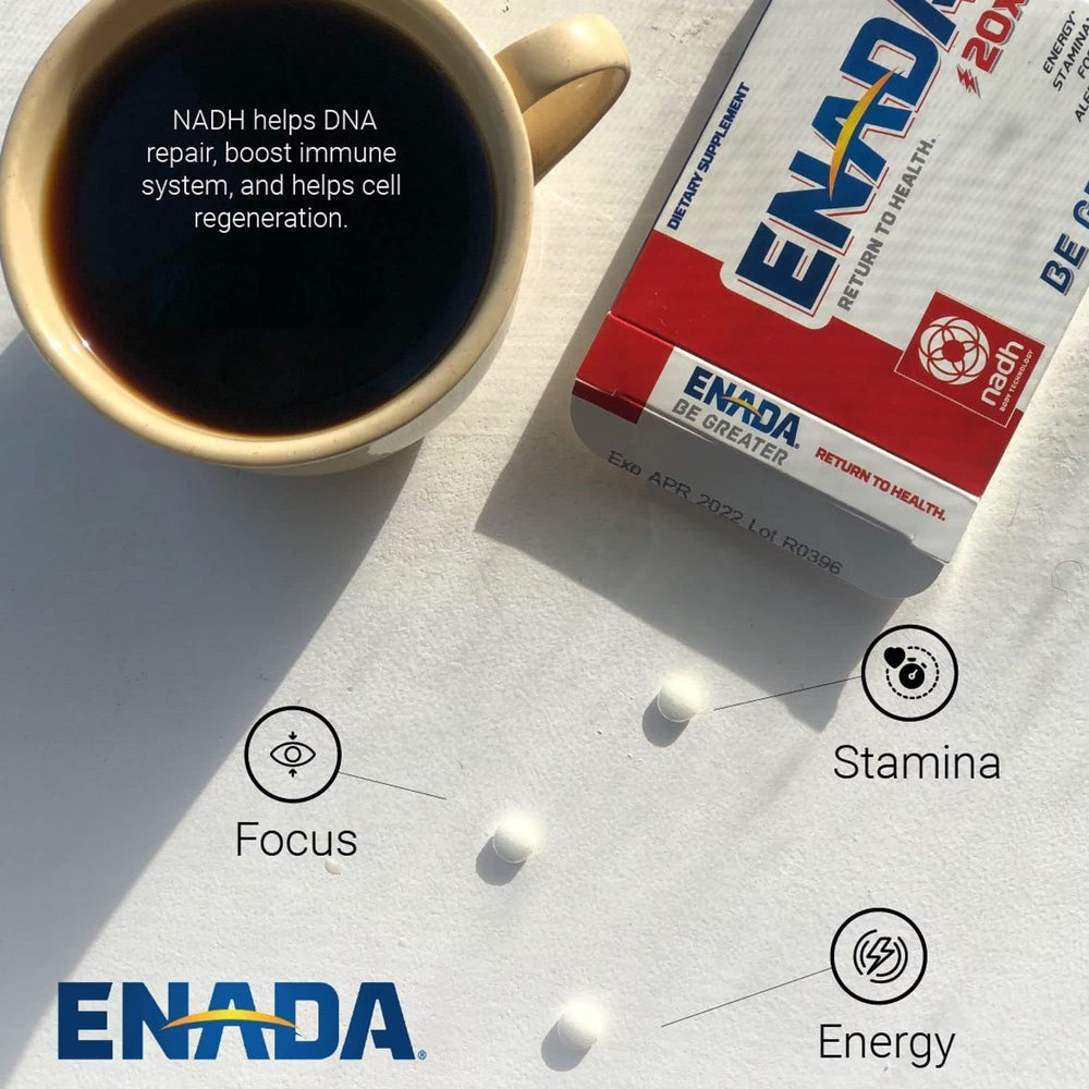 ENADA NADH label close-up showing quality and ingredient transparency