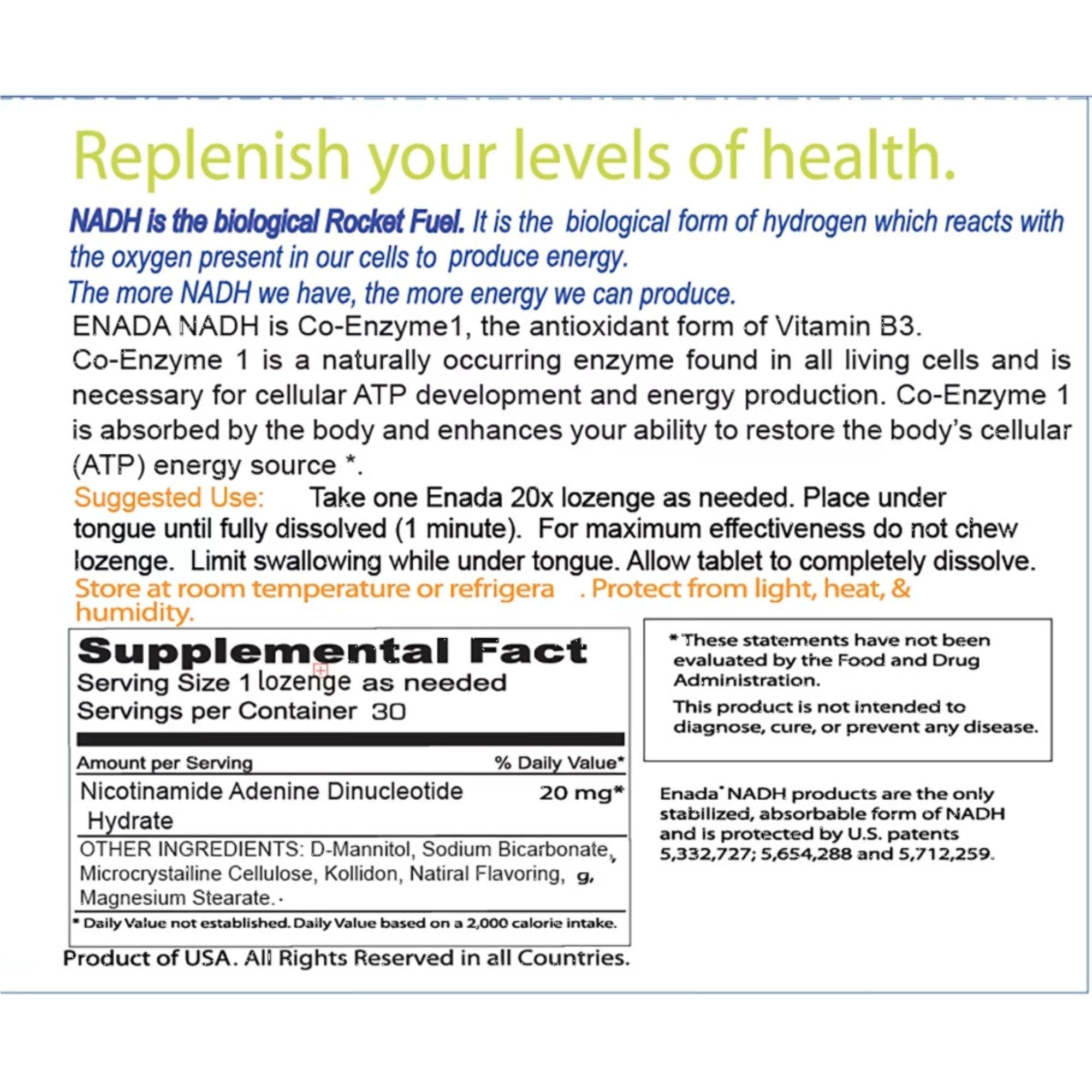 ENADA NADH lozenge dissolving under tongue for quick absorption and energy