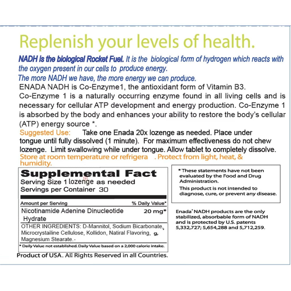 ENADA NADH lozenge dissolving under tongue for quick absorption and energy