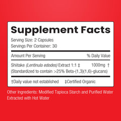 ENCAPSULATE Shiitake capsules label close-up highlighting vegan and non-GMO features