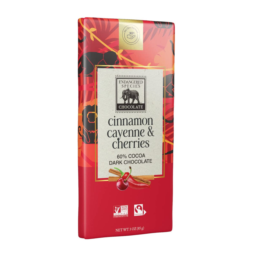 Endangered Species Chocolate slab with natural dark chocolate and cinnamon cayenne notes