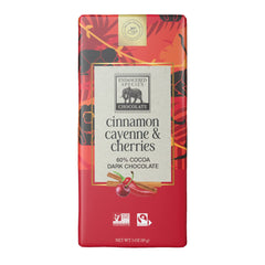 Sliced bar reveals cherry inclusion and glossy dark chocolate from Endangered Species