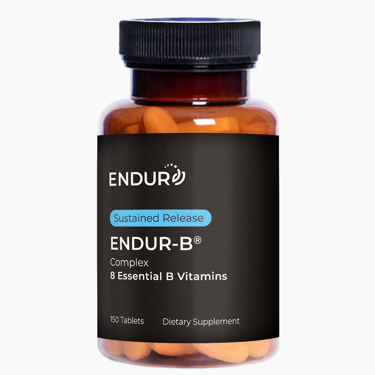 Endurance Products ENDUR-B Complex SR bottle label highlights sustained-release B vitamins for steady energy.