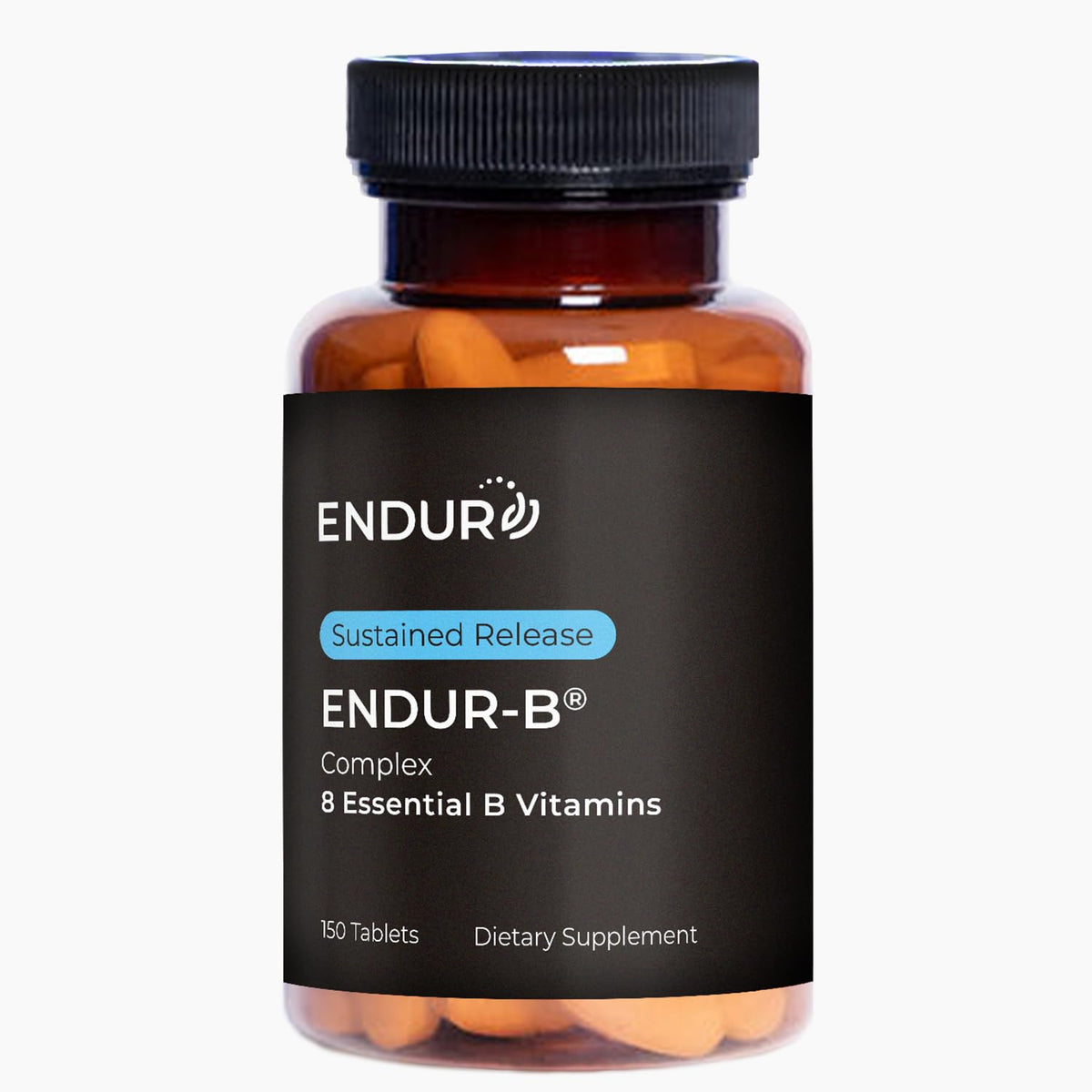 Endurance Products ENDUR-B Complex SR bottle label highlights sustained-release B vitamins for steady energy.