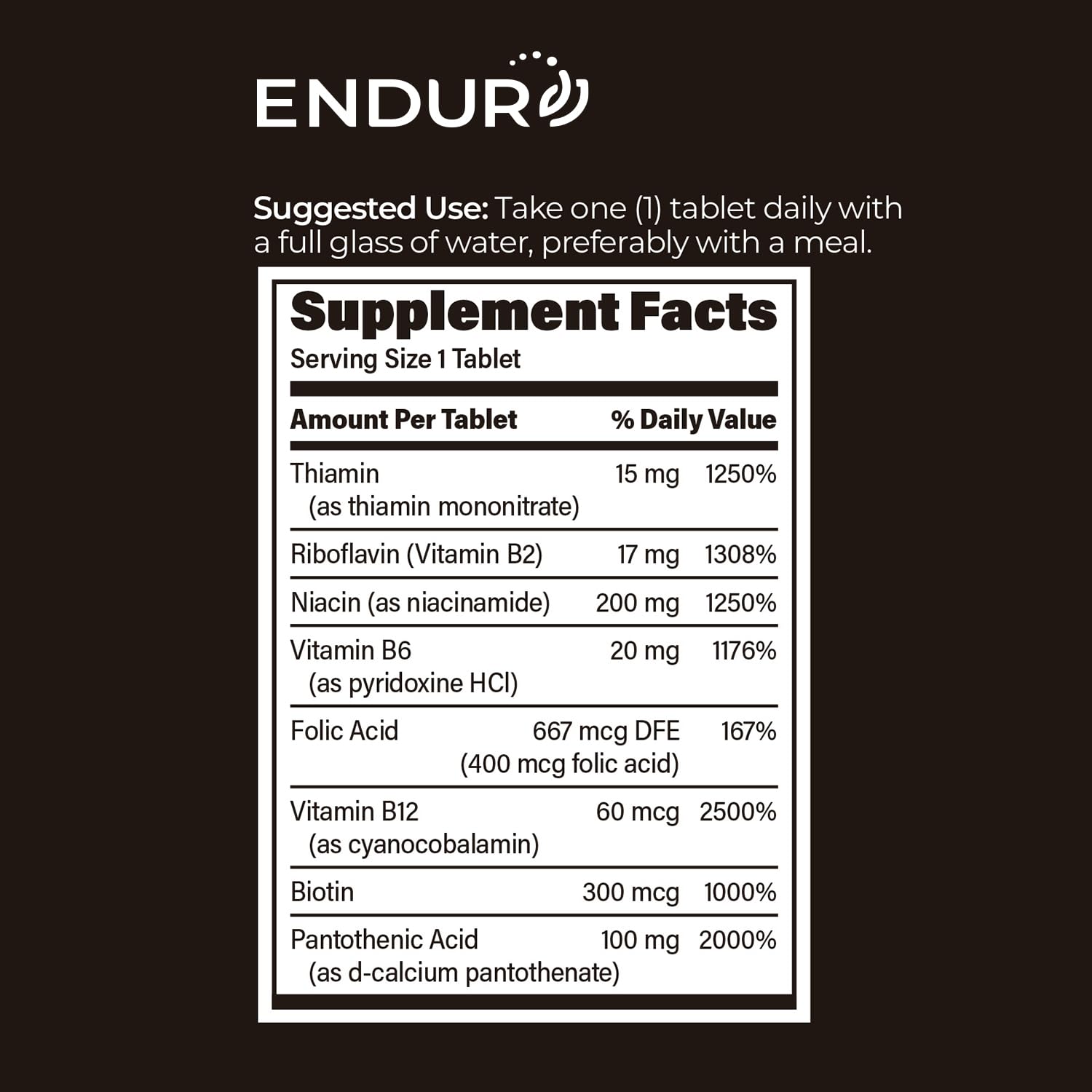 Endur-B Complex SR daily-use setup with bottle and water illustrates easy routine.