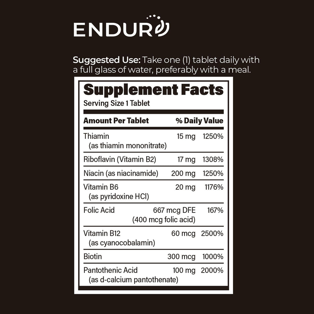Endur-B Complex SR daily-use setup with bottle and water illustrates easy routine.